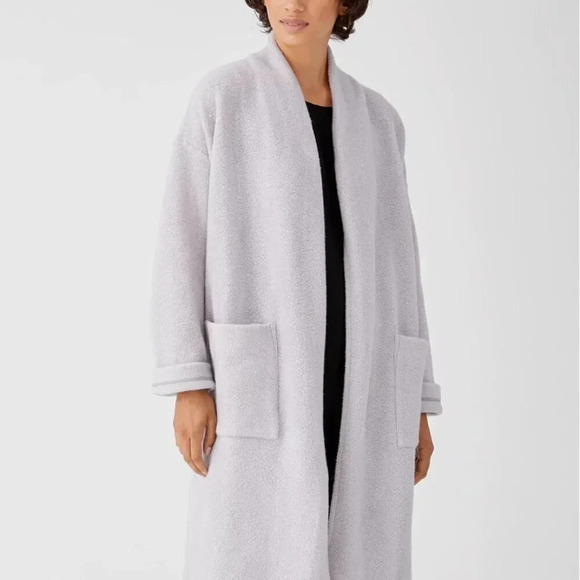 Eileen Fisher Boucle Wool Knit Long Coat Boxy Fit Knee Length Gray New * Size XL - Picture 4 of 11